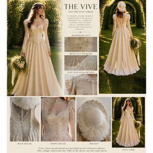 Vintage Beaded Lace Wedding Dress Ivory Victorian Cottagecore Bridal Gown